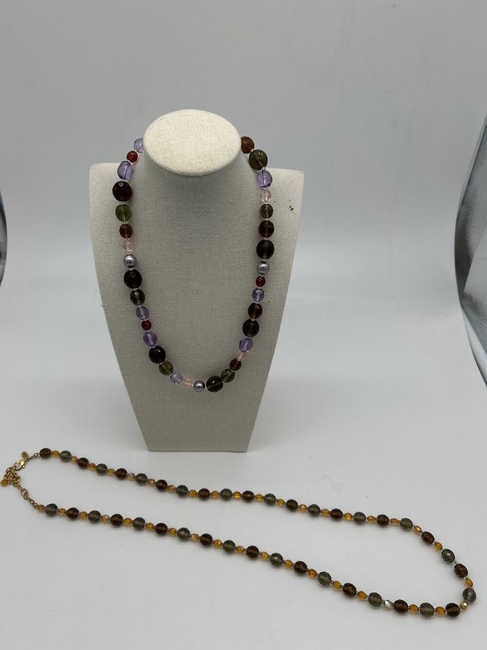 Joan Rivers Lot of 2 Beaded Necklaces Gold Tone Purple Brown Layering Artisan